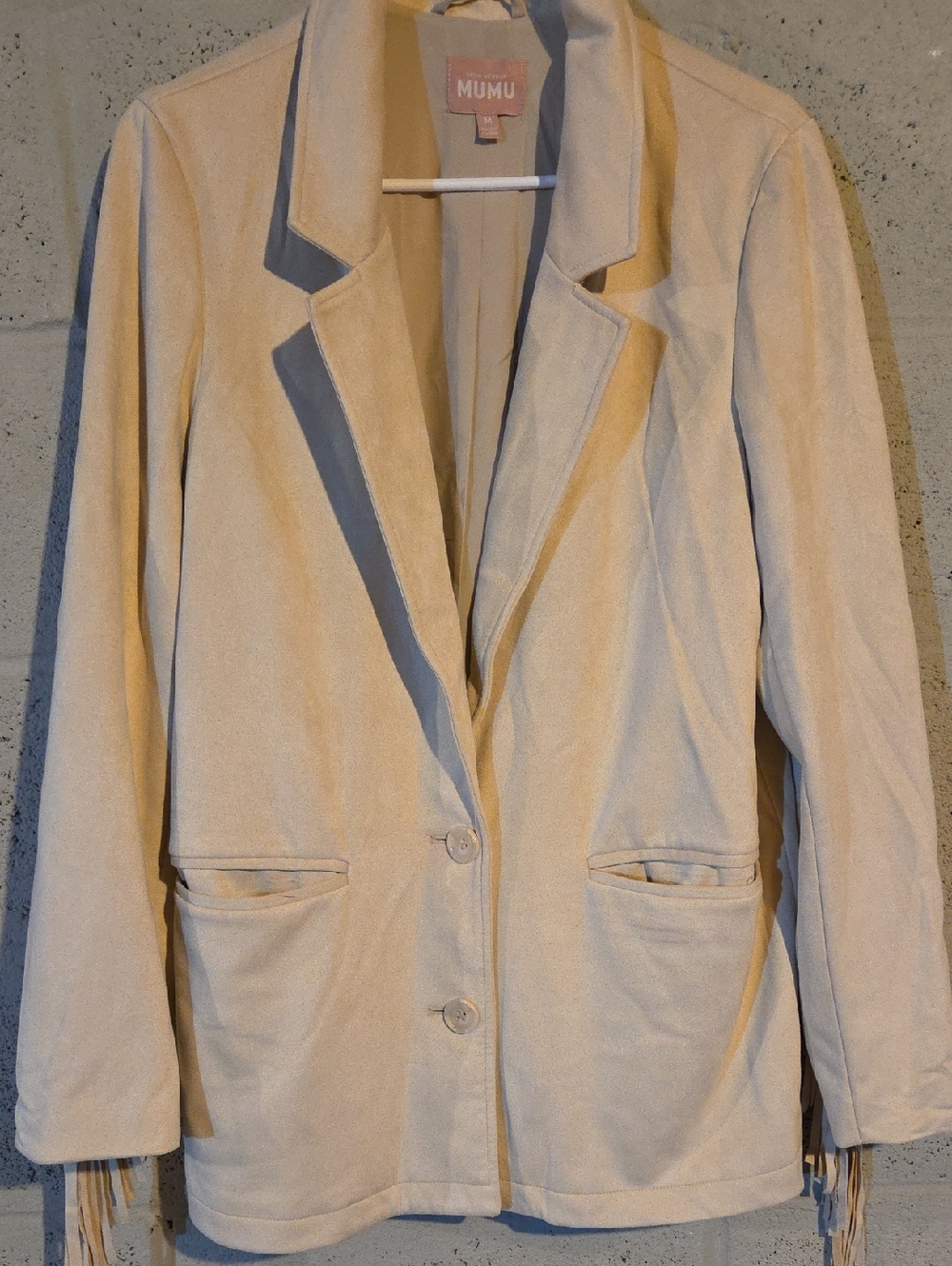 Show Me Your Mumu Ivory Fringe Faux Suede Blazer Jacket Size Medium